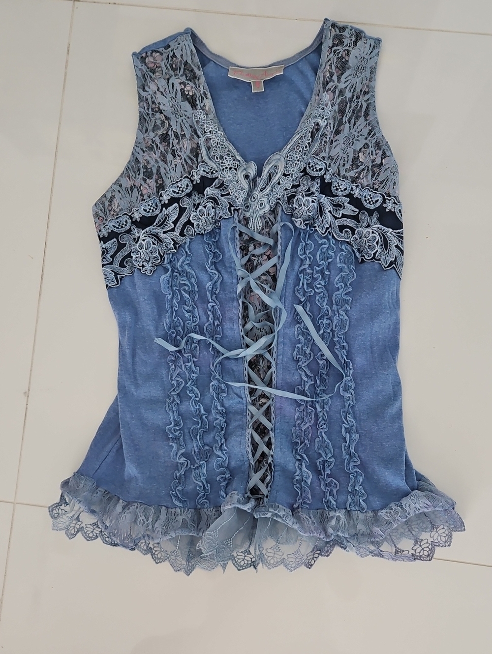 Pretty Angel Blue Lace-Trim Ruffle Camisole